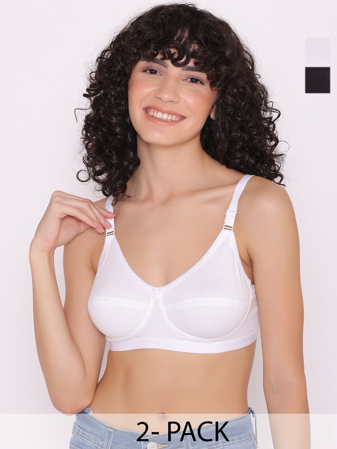 

INKURV Pack of 2 Solid Full Coverage Bra, Black