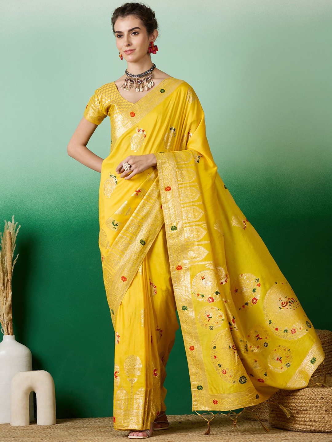 

NIRMAL CREATION Woven Design Zari Saree, Yellow