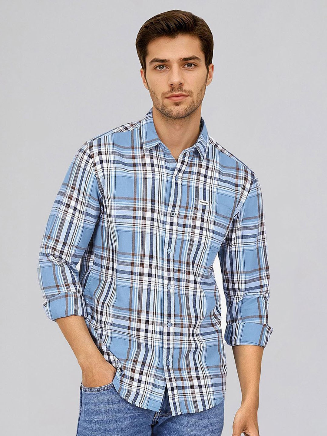 

Wrangler Men Opaque Checked Casual Shirt, Blue