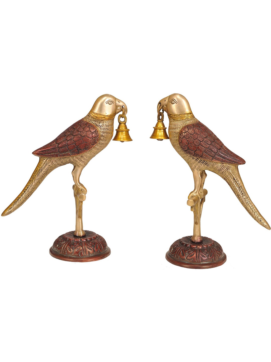 

Exotic India 2-Pcs Yellow Textured Parrots With Bell Figurine Showpiece