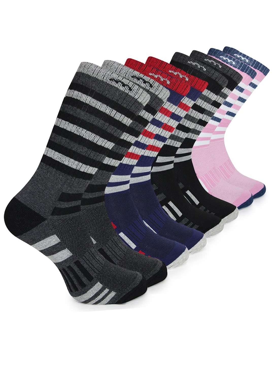 

BAESD Women Pack Of 4 Striped Cotton Calf-Length Socks, Black