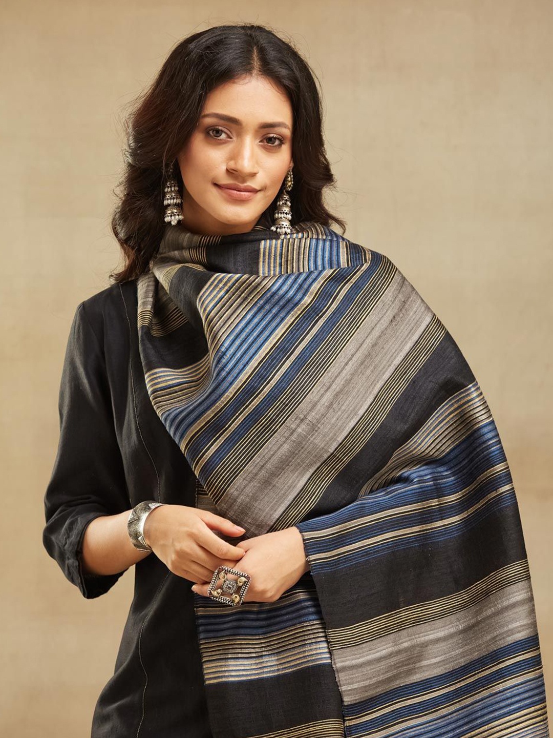 

Fabindia Women Printed Stole, Black