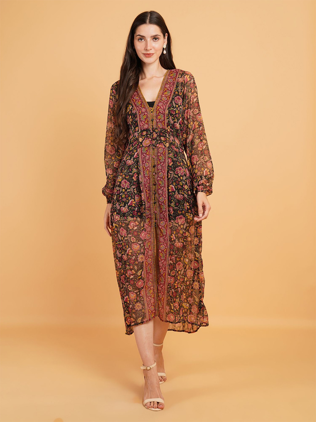 

IX IMPRESSION Floral Print Chiffon A-Line Midi Dress, Pink