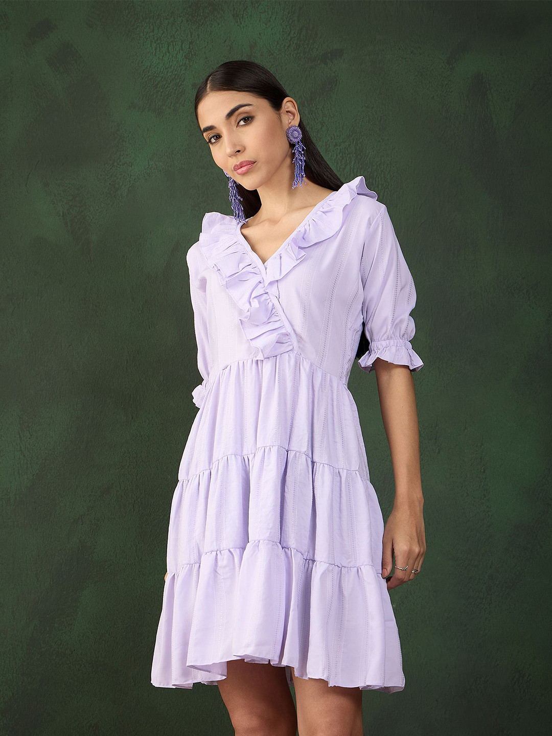 

all about you Puff Sleeve Fit & Flare Midi Dress, Lavender