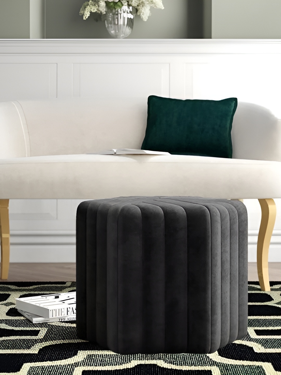 

Wooden Twist Grey Comfortable Cushion Hexagonal Ottoman Stool