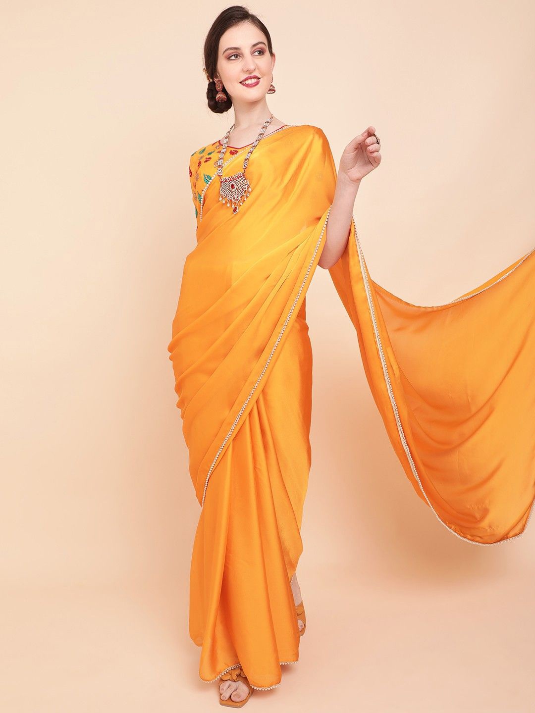 

FEBO FASHION Poly Chiffon Designer Saree, Yellow