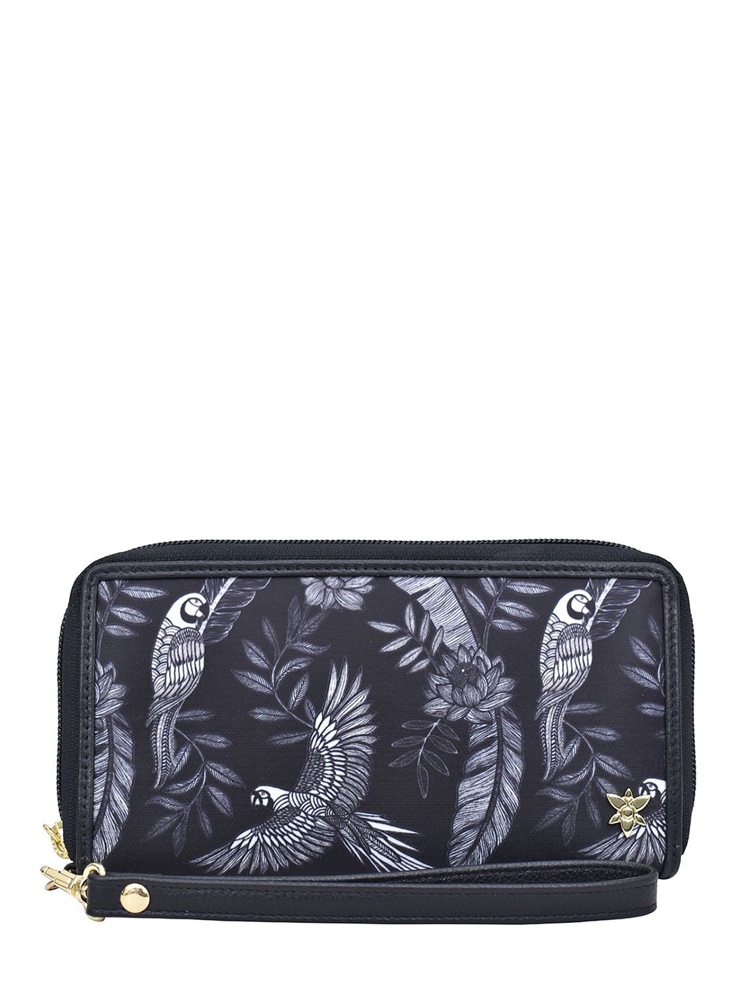 

Anuschka Women Floral Printed Zip Around Wallet, Black