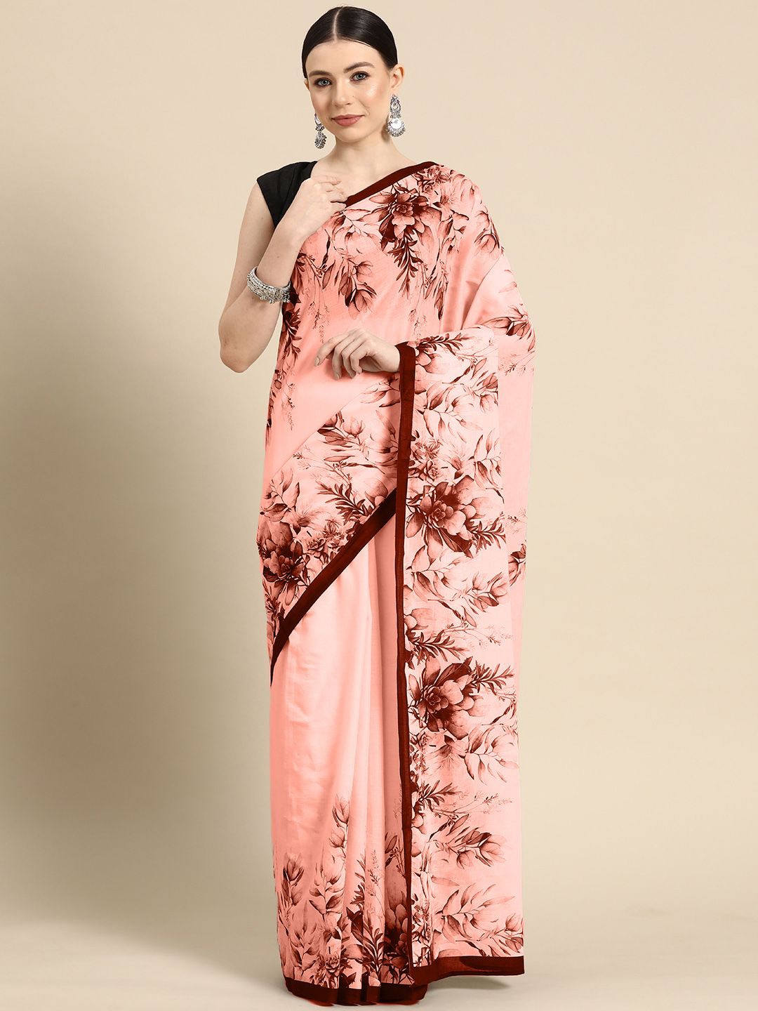 

BUTA BUTI Floral Pure Cotton Saree, Taupe