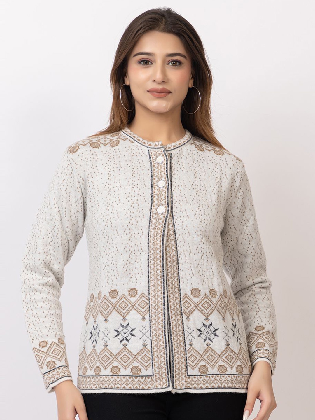 

TWENTY ME Women Embroidered Woollen Cardigan with Embroidered Detail, White