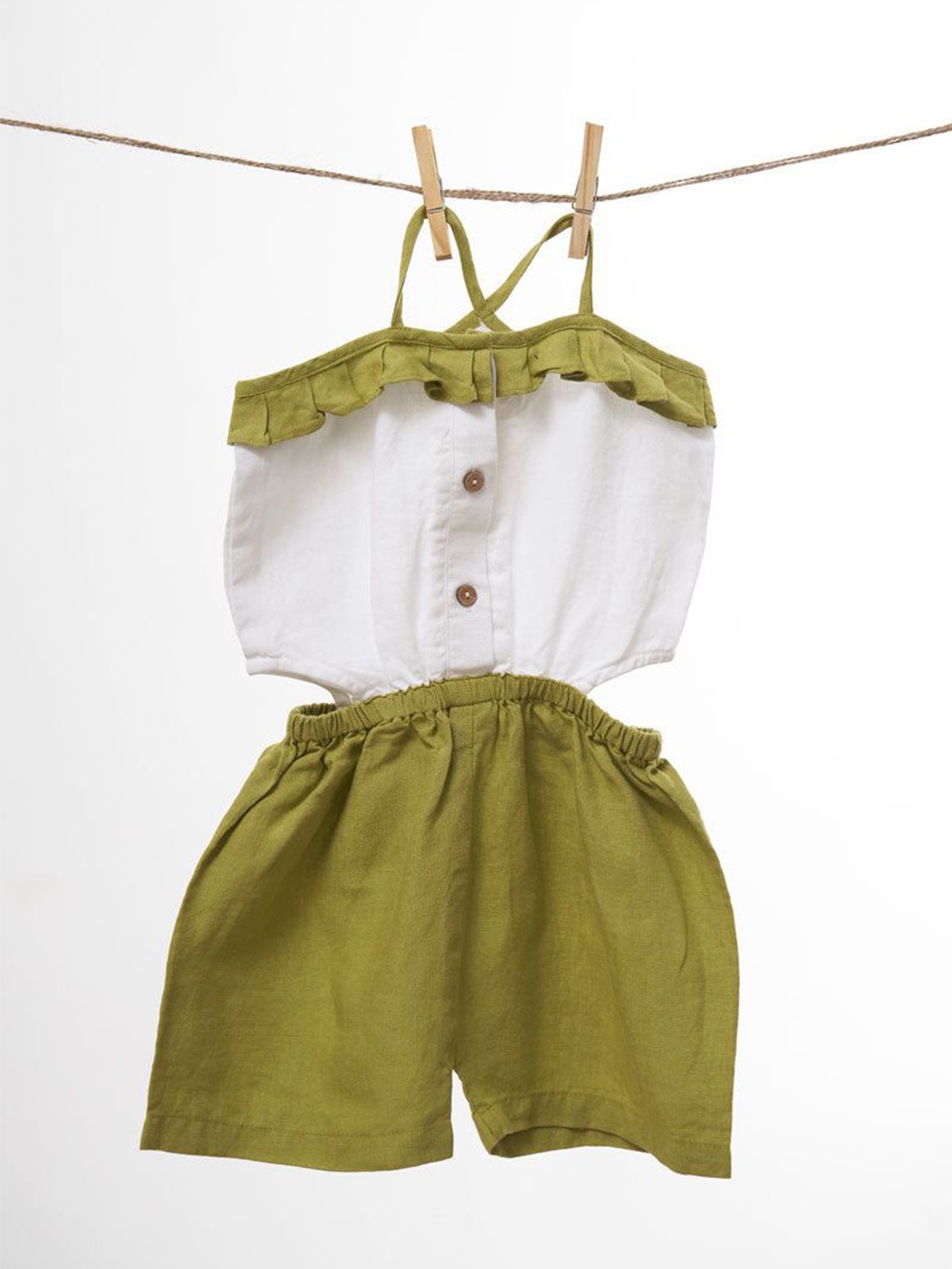 

CHI LINEN CLOTHING Colourblocked Jumpsuit, Green