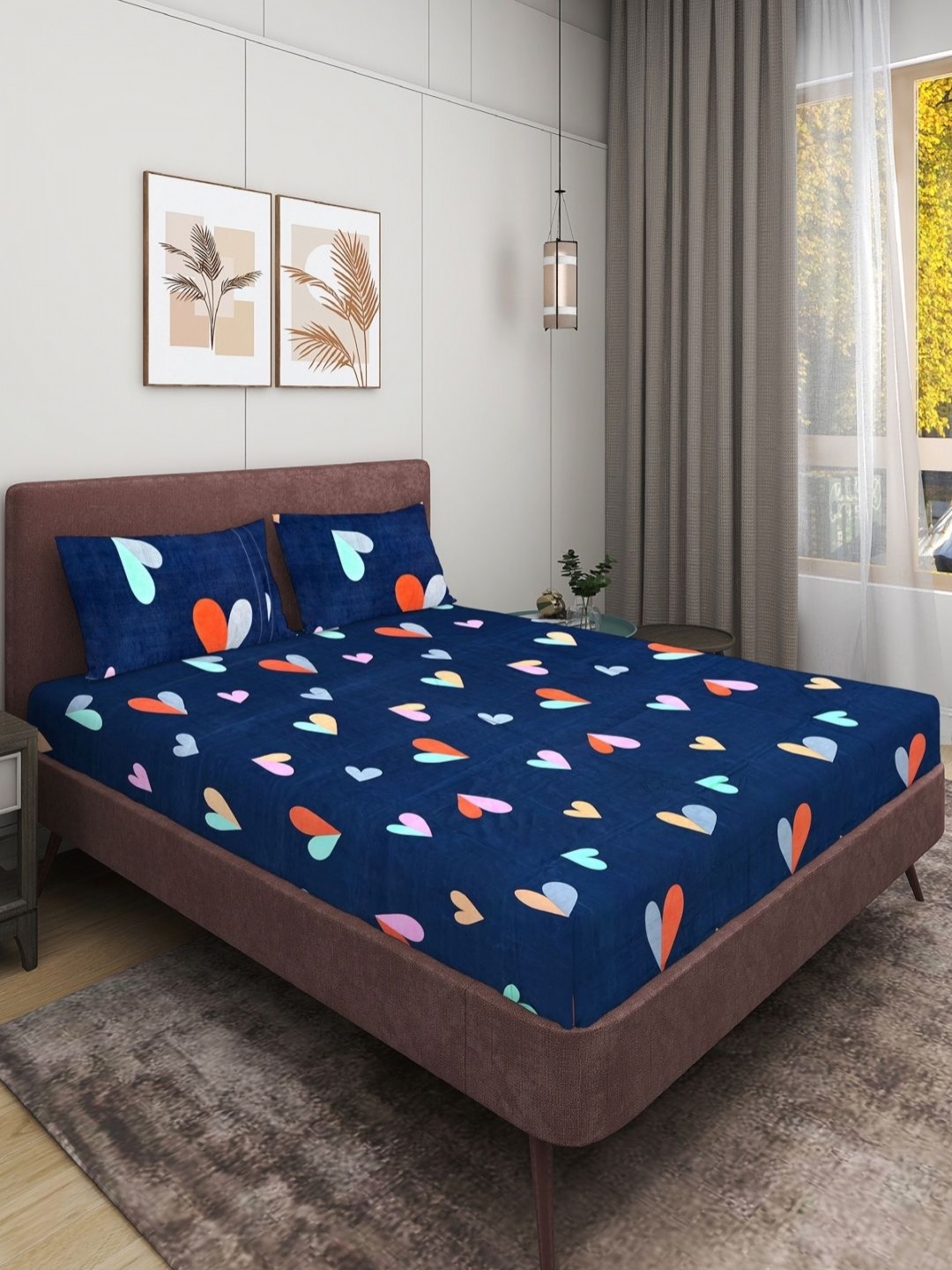 

Myntra Elegant Homes Blue & Red Geometric 160 TC Queen Bedsheet with 2 Pillow Covers
