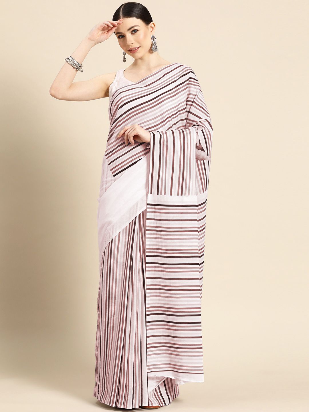 

BUTA BUTI striped Pure Cotton daily wear saree, Mauve