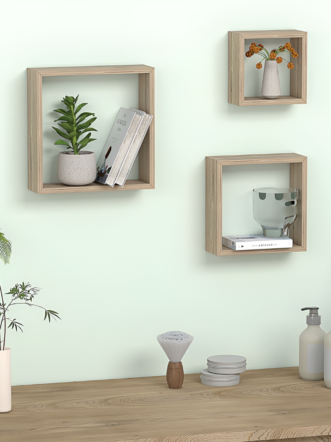 

RANDOM Brown 3 Pieces Wooden Wall Shelves