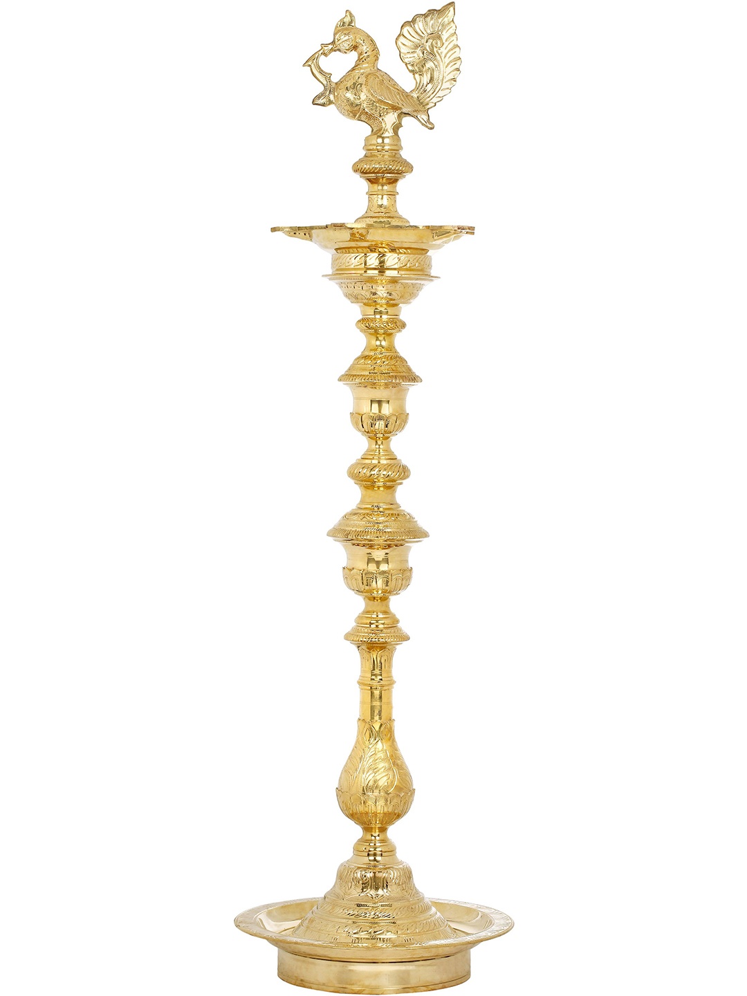 

Exotic India 48" Brass Decorated Large Peacock Lamp (Annam Lamp), Gold