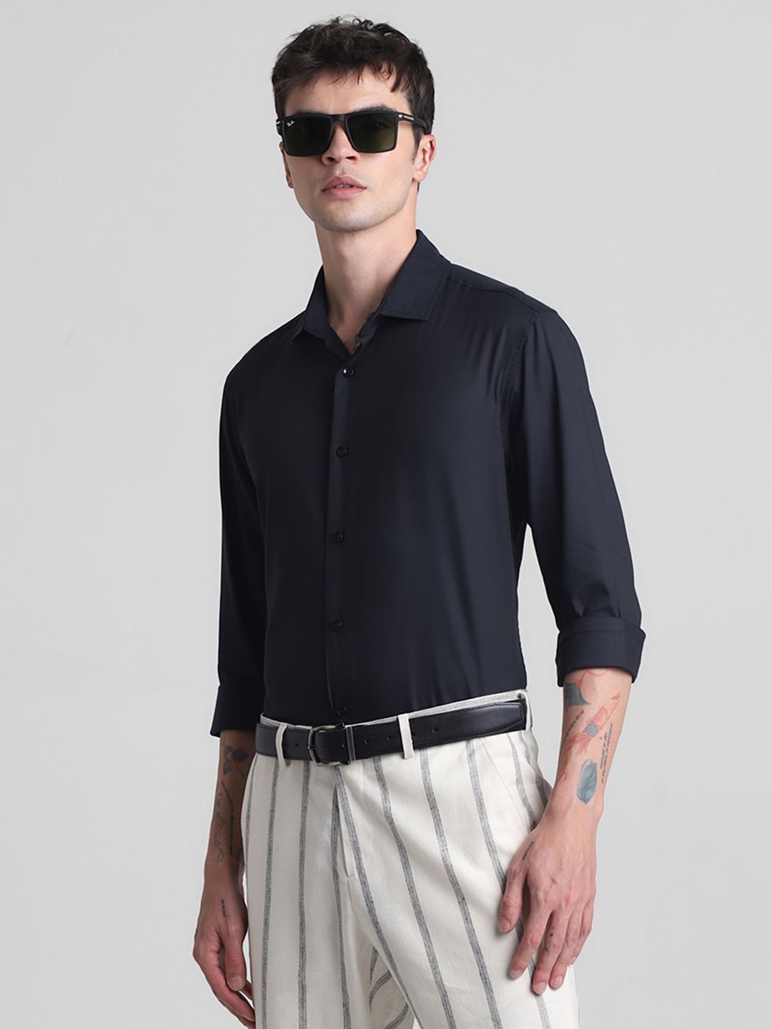 

Jack & Jones Men Slim Fit Opaque Casual Shirt, Black