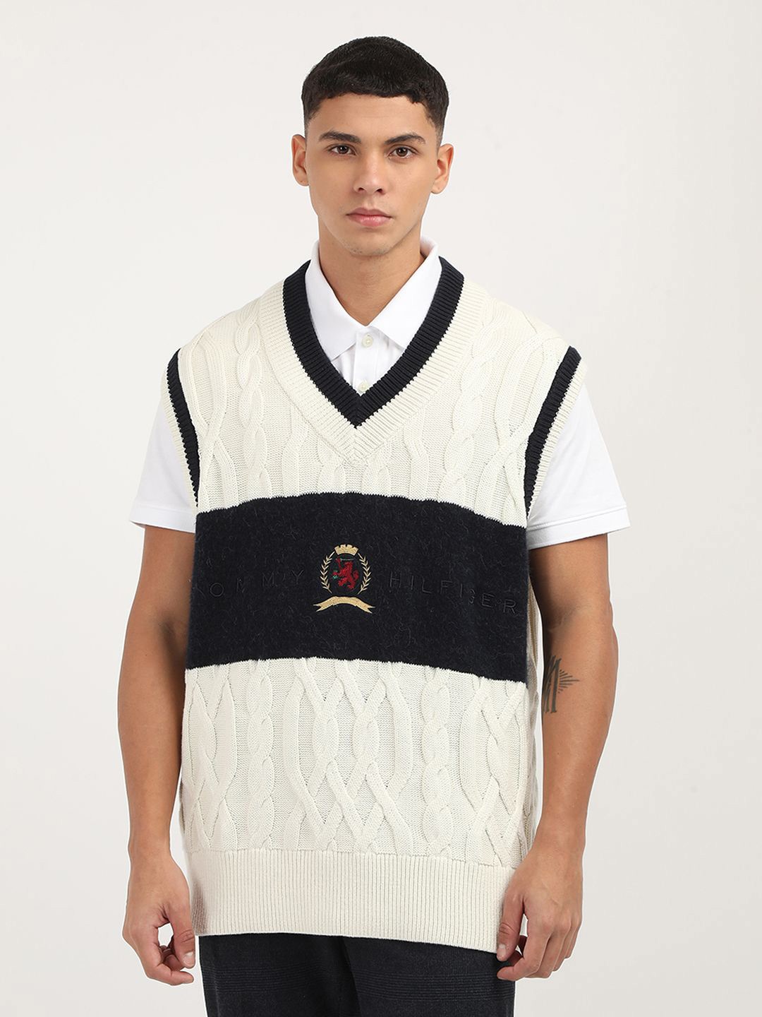 

Tommy Hilfiger Men Cable Knit Sweater Vest, White