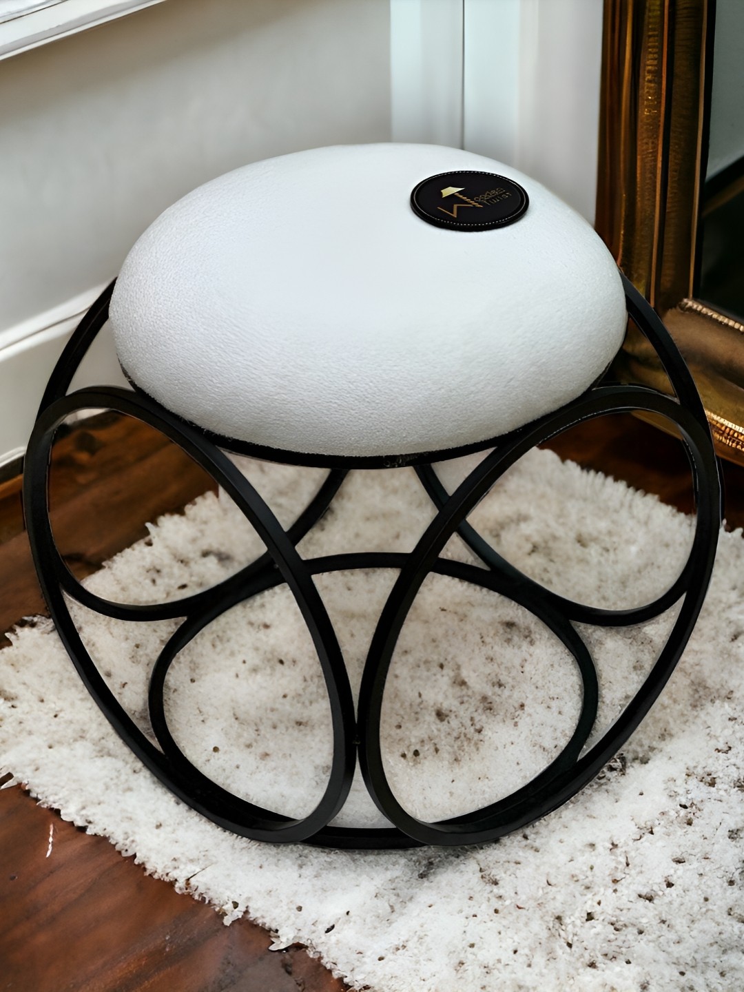 

Wooden Twist Brown Iron Textured Ottoman, Black