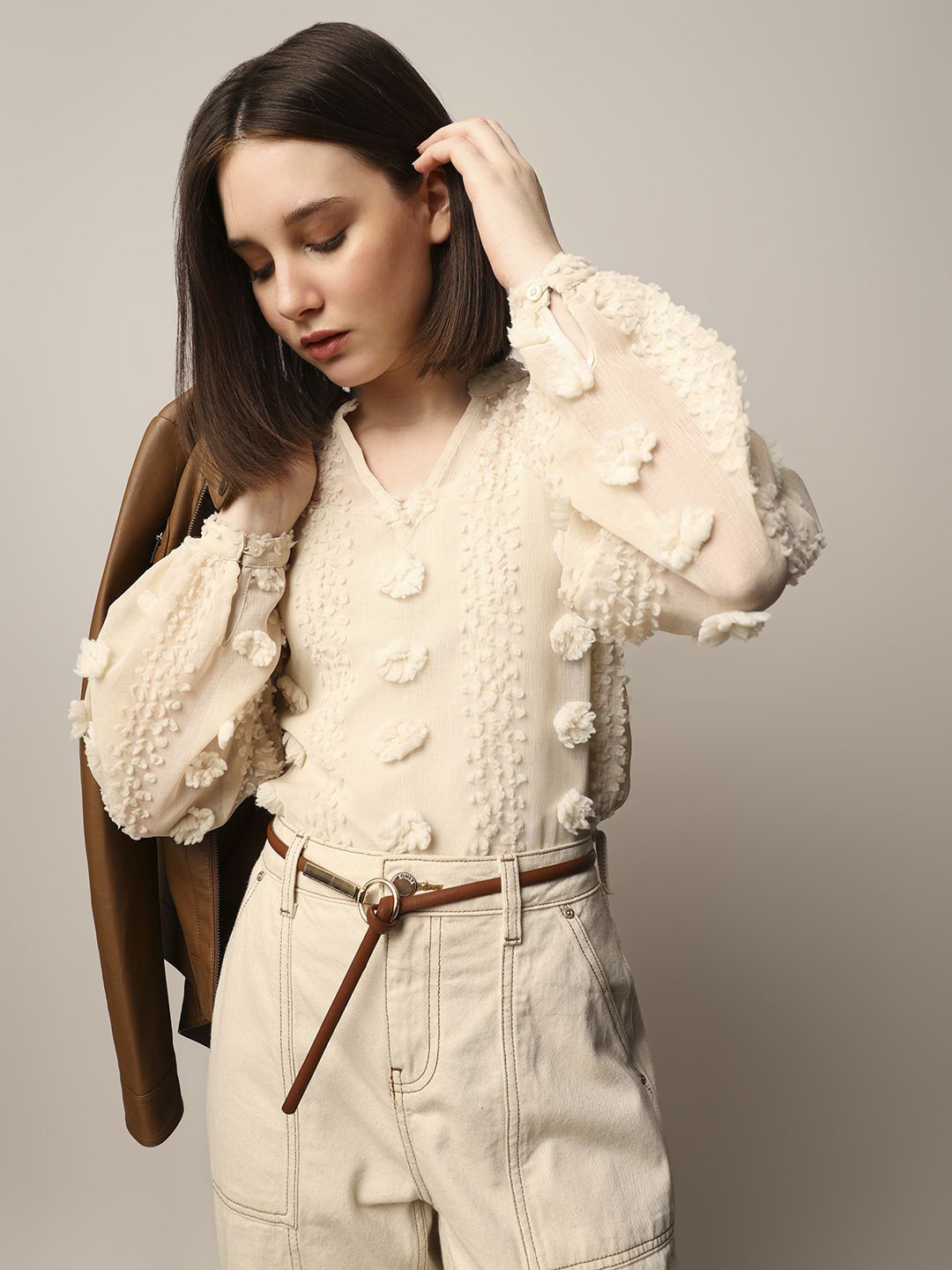 

ONLY Puff Sleeve Blouson Top, Cream