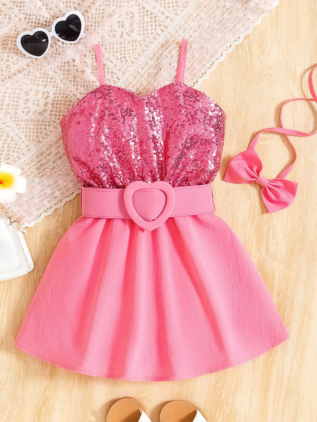 

INCLUD Shoulder Strap Embellished Fit & Flare Mini Dress, Pink