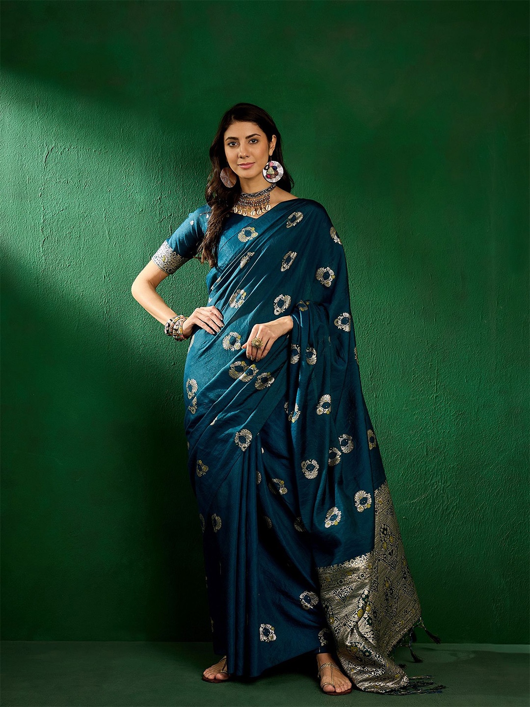 

NIRMAL CREATION Woven Design Zari Saree, Turquoise blue