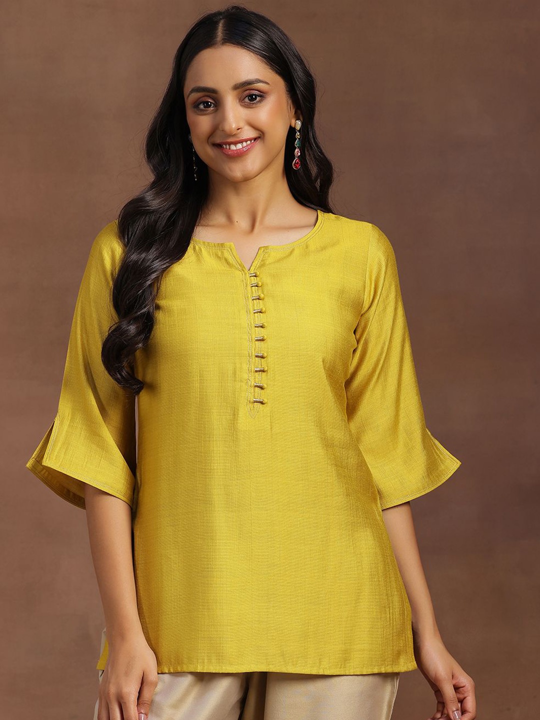 

Libas V-Neck Flared Sleeves Kurti, Yellow