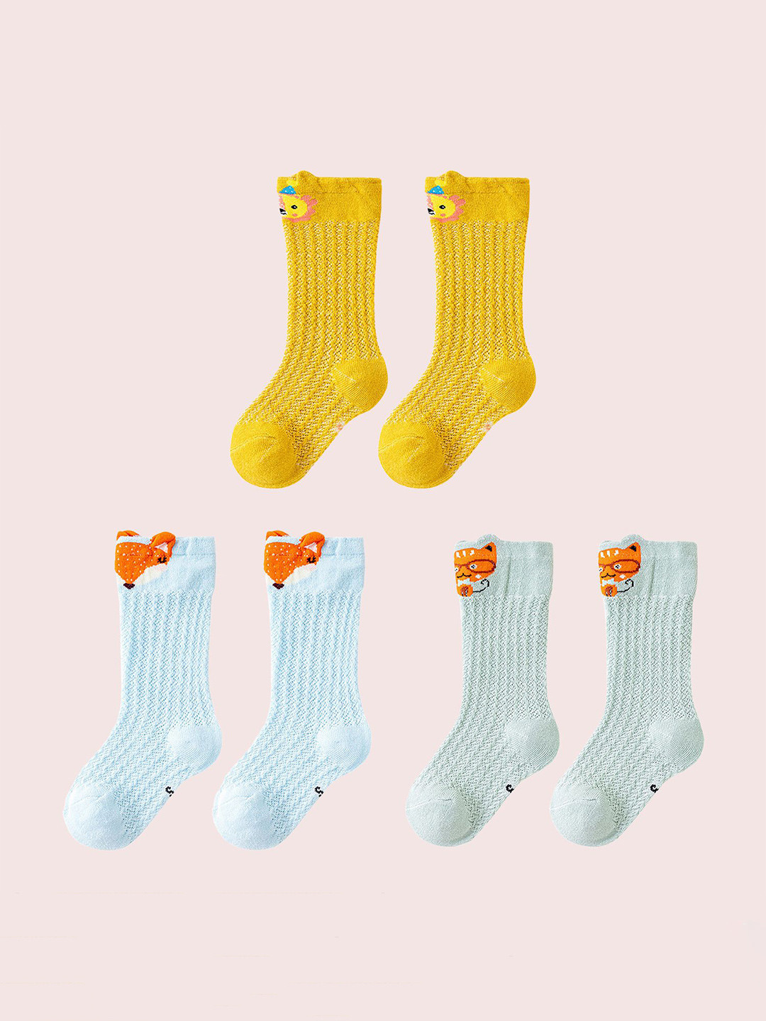 

SYGA Infants Pack Of 3 Patterned Cotton Knee-Length Socks, Yellow