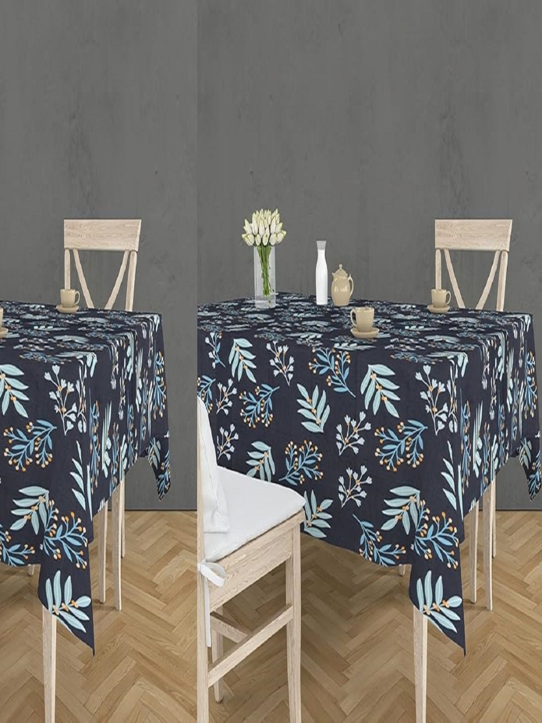 

RRC Navy Blue & Green 2 Pieces Floral Printed Anti Slip 4 Seater Table Cover