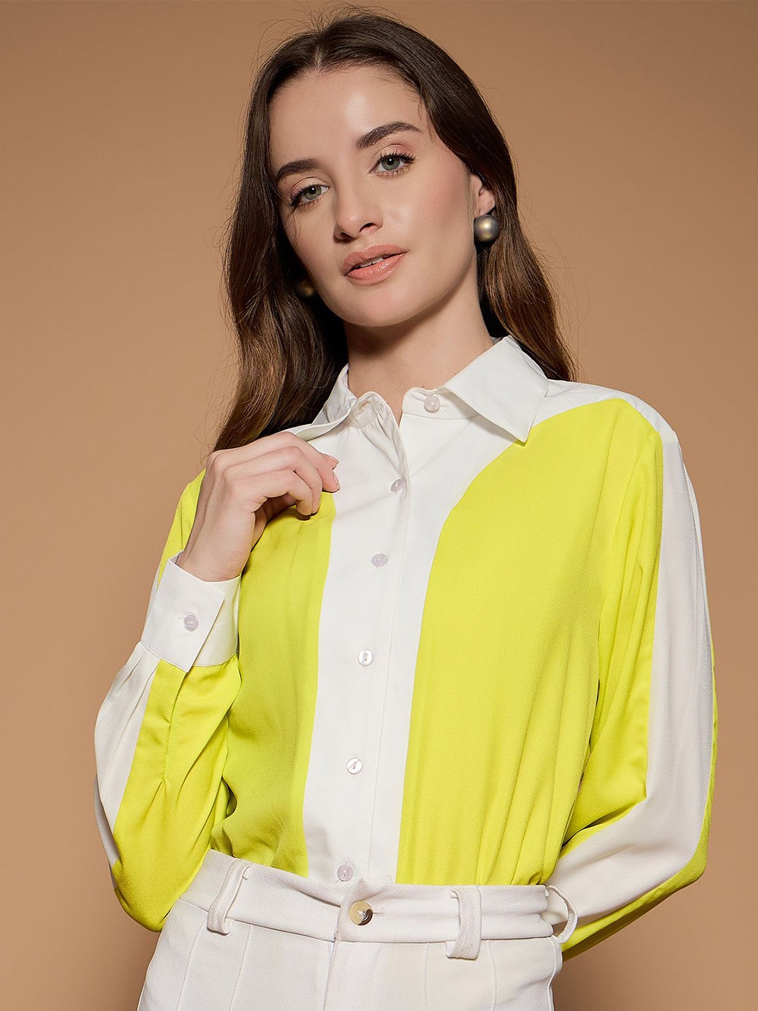 

URBANGRACE BY KASSUALLY Women Standard Opaque Colourblocked Formal Shirt, Lime green