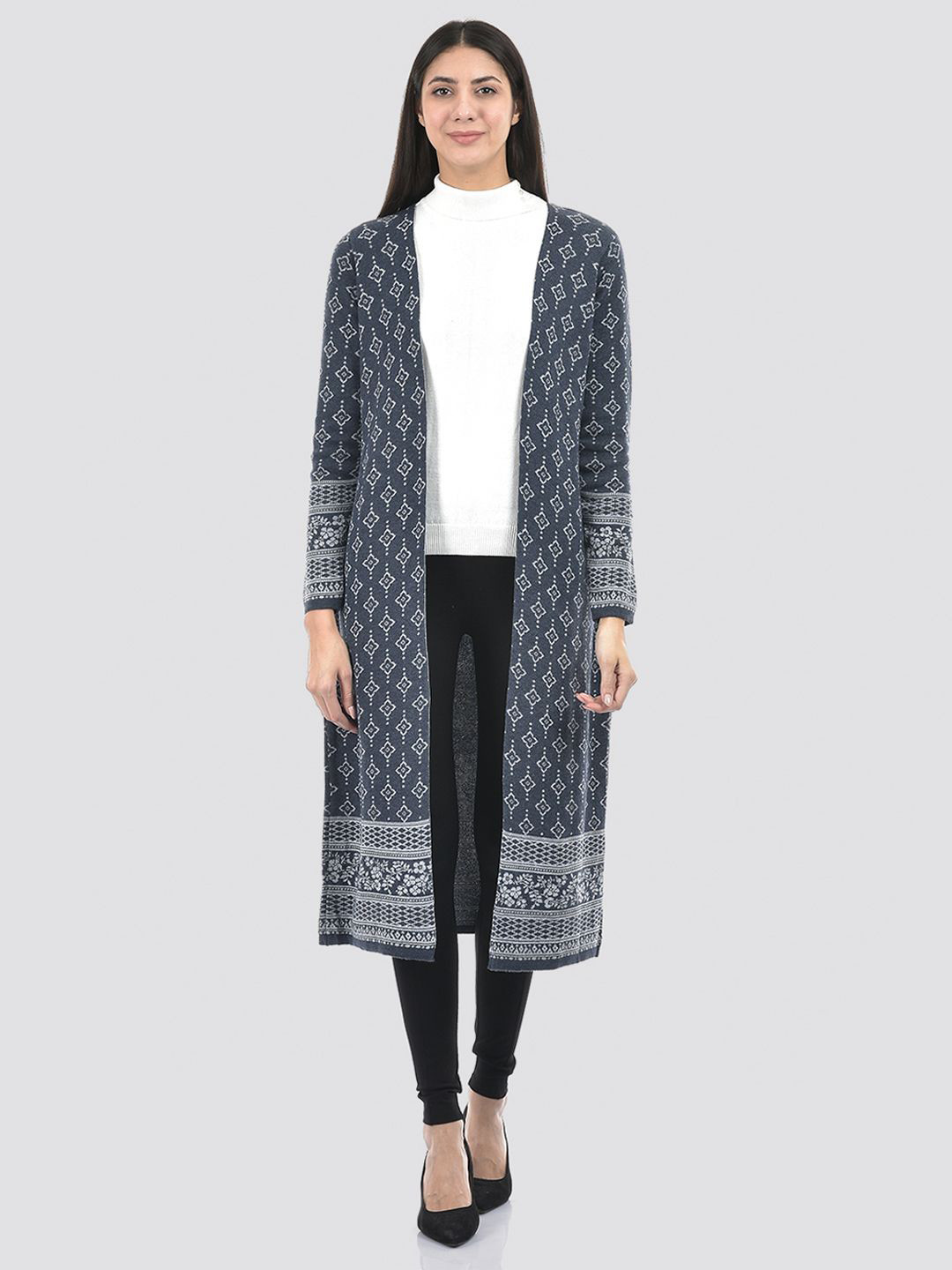 

American Eye Women Printed Longline Shrug, Blue