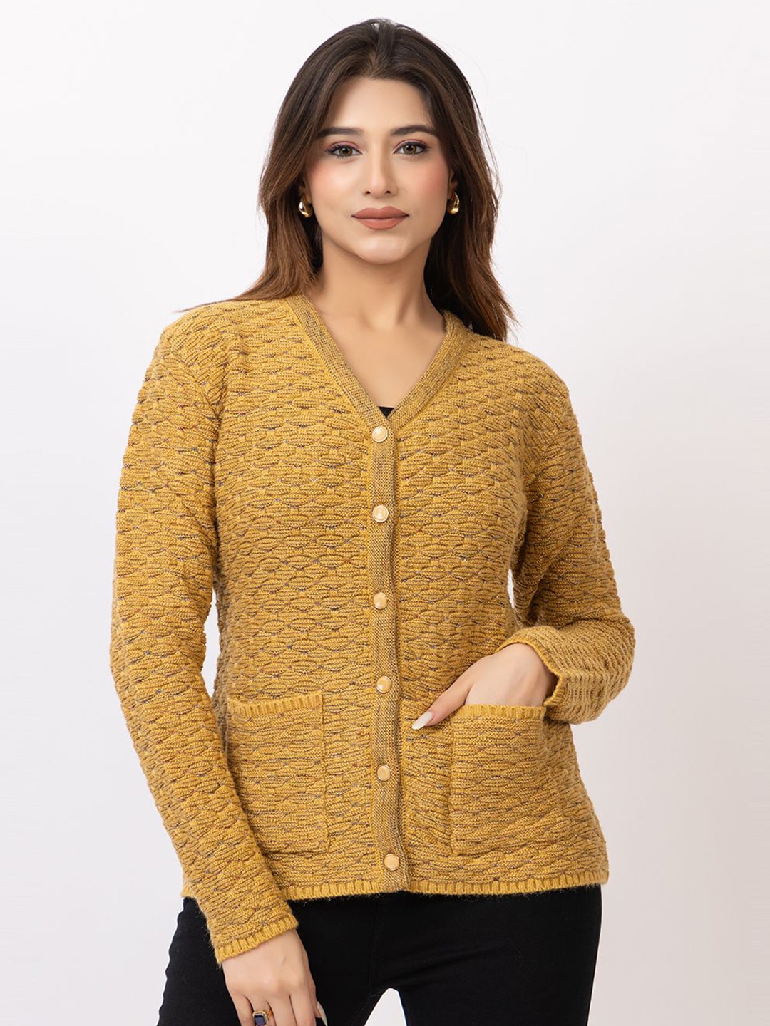 

TWENTY ME Women Woollen Cardigan, Mustard