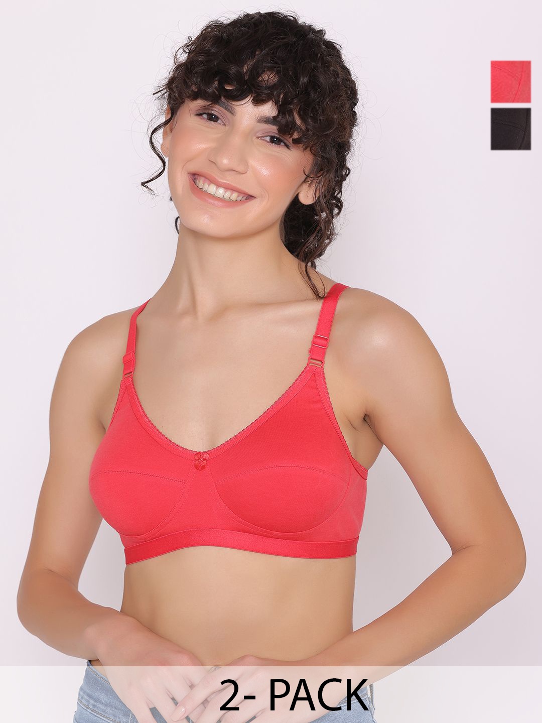 

INKURV Pack of 2 Solid Full Coverage Bra, Red