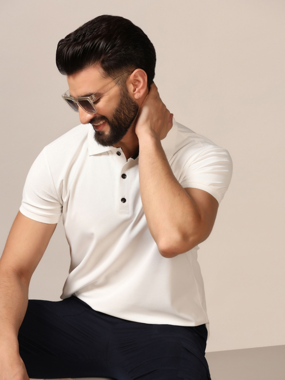 

TAGDO Men Solid Polo Collar T-shirt, White
