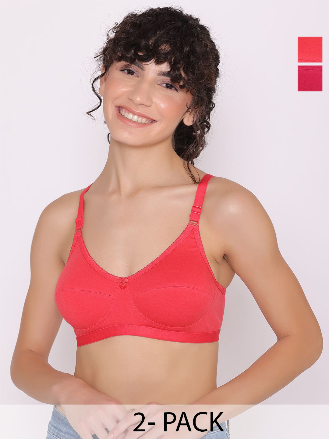 

INKURV Pack of 2 Full Coverage Women's Cotton Bra Regular, Red
