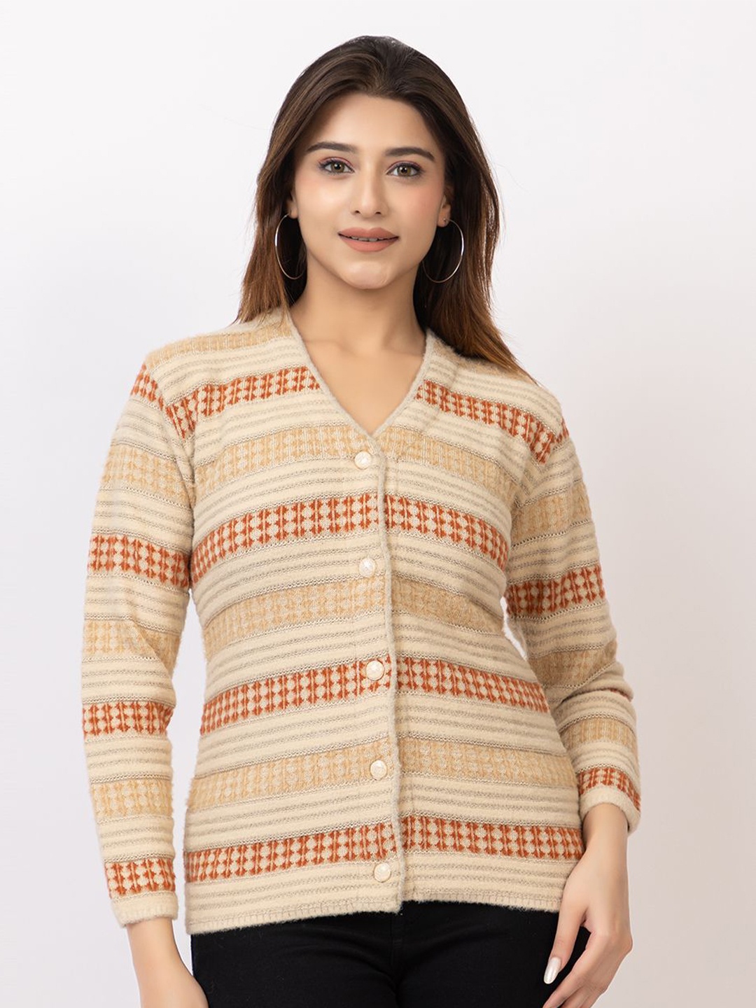 

TWENTY ME Women Woollen Cardigan with Embroidered Detail, Beige