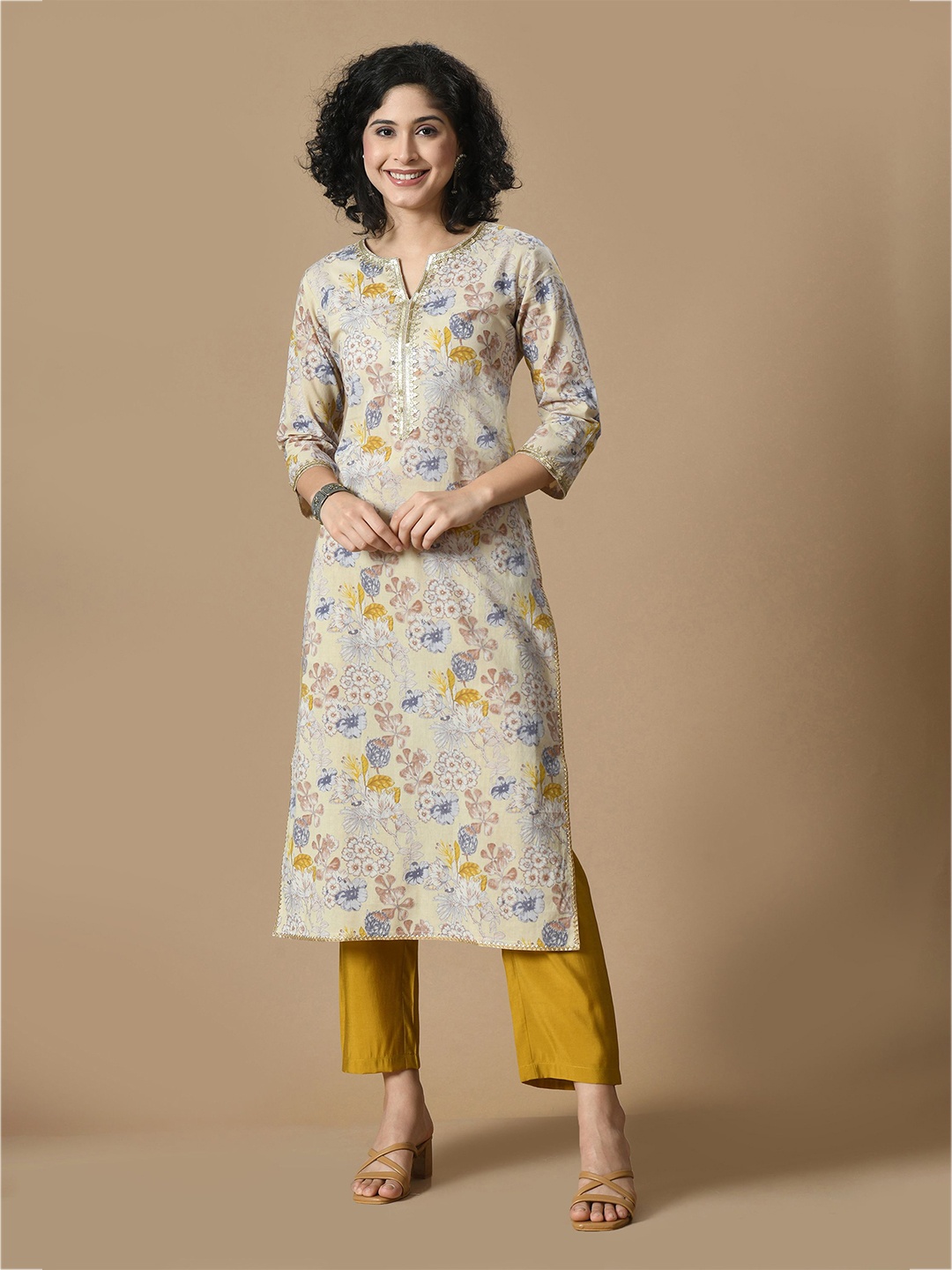 

Sangria Printed Pure Cotton A-Line Kurta, Off white