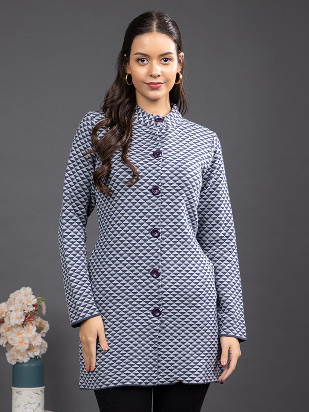 

Anouk Women Checked Cardigan, Blue