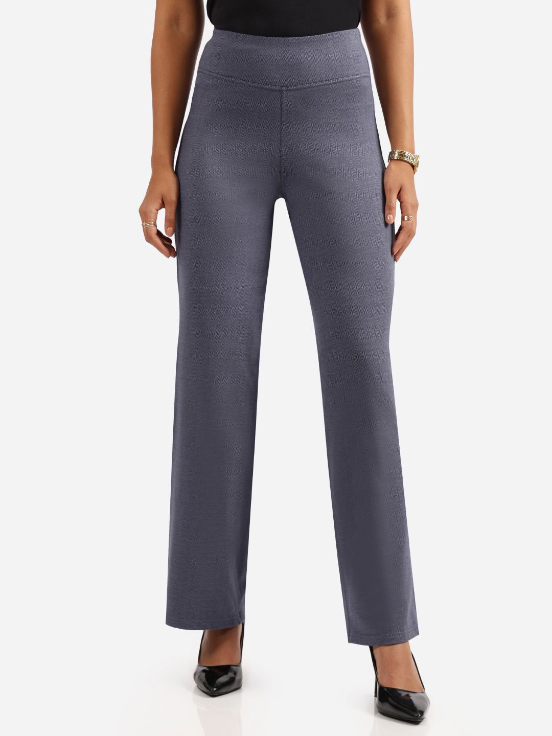 

Blissclub Women Loose Fit High-Rise Wrinkle Free Trousers, Navy blue