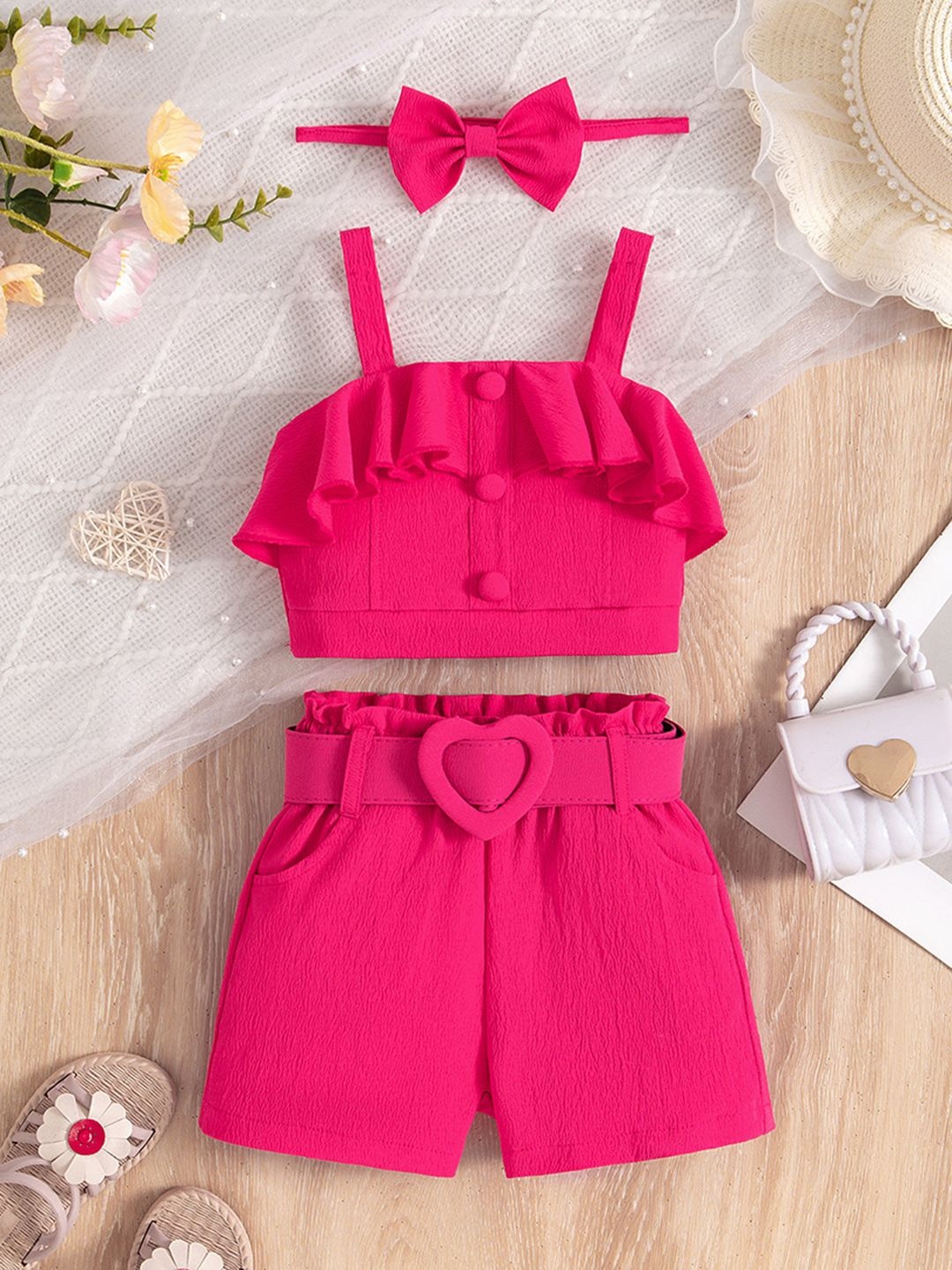 

INCLUD Girls Top with Shorts With Belt, Fuchsia