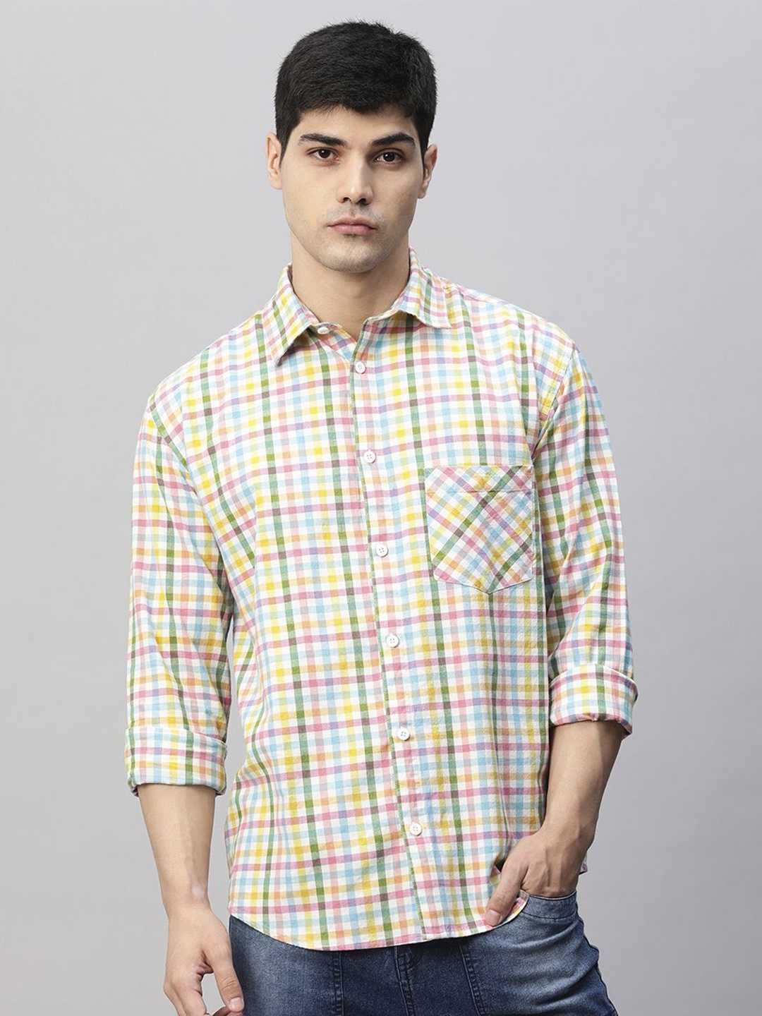 

PRONK Men Relaxed Opaque Checked Casual Shirt, Yellow