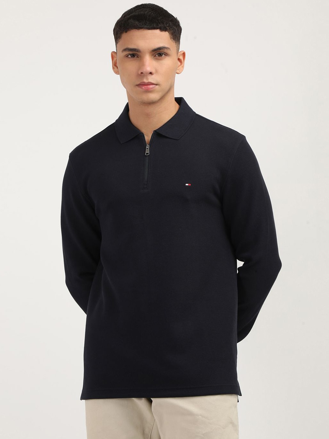 

Tommy Hilfiger Men Solid Polo Collar Cotton T-shirt, Navy blue