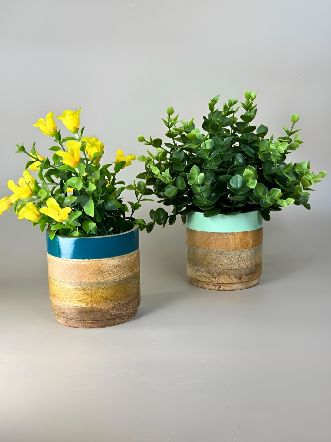 

NURTURE INDIA Brown & Green 2 Pieces Wooden Planters