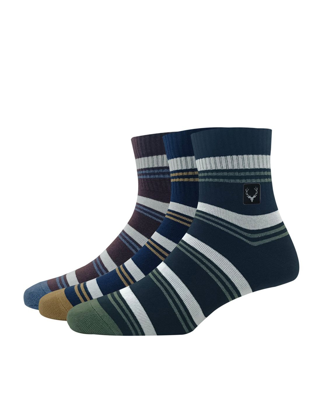 

Allen Solly Men Pack Of 3 Stiped Above Ankle Length Socks, Brown