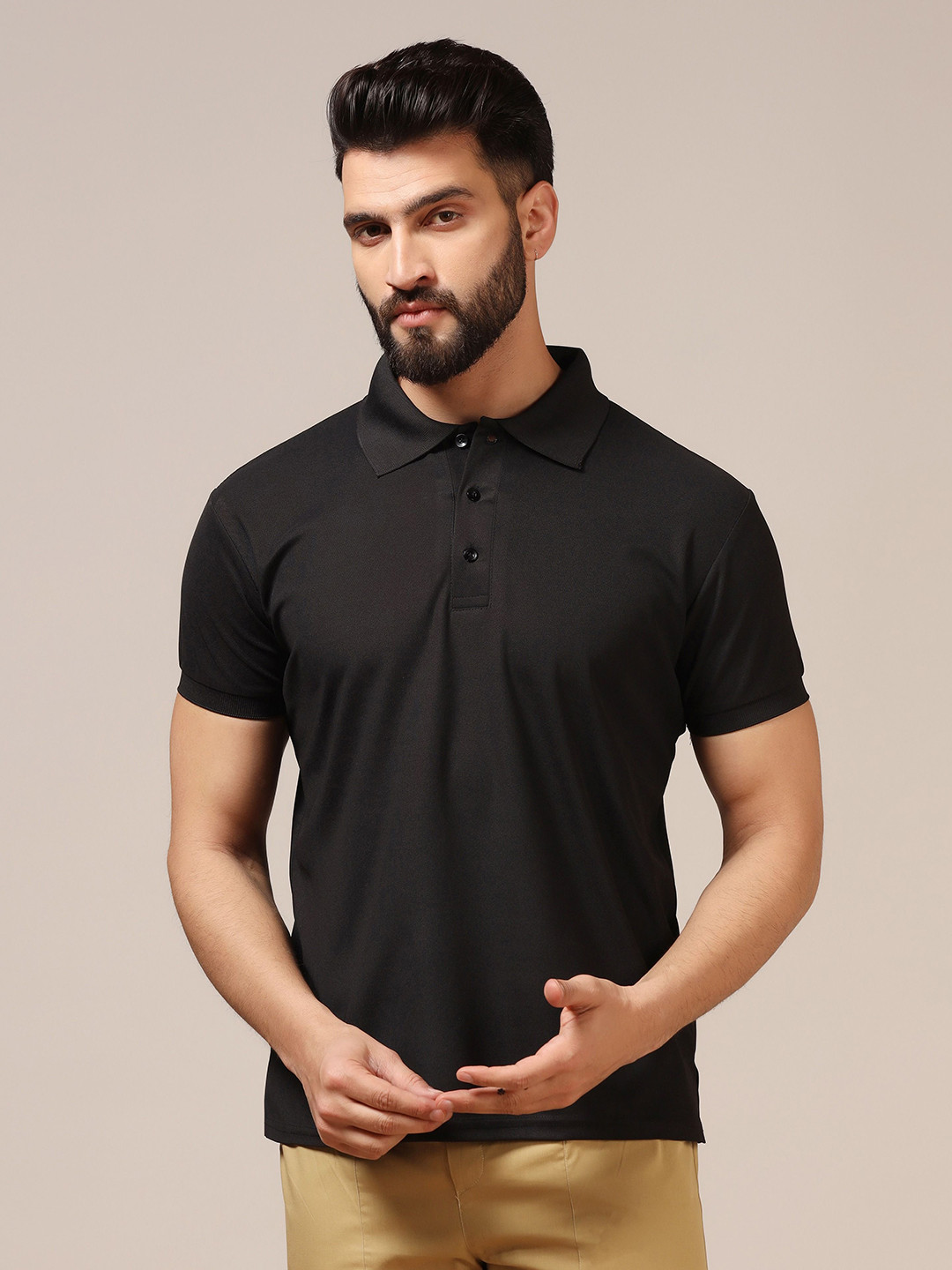 

TAGDO Men Solid Polo Collar T-shirt, Black