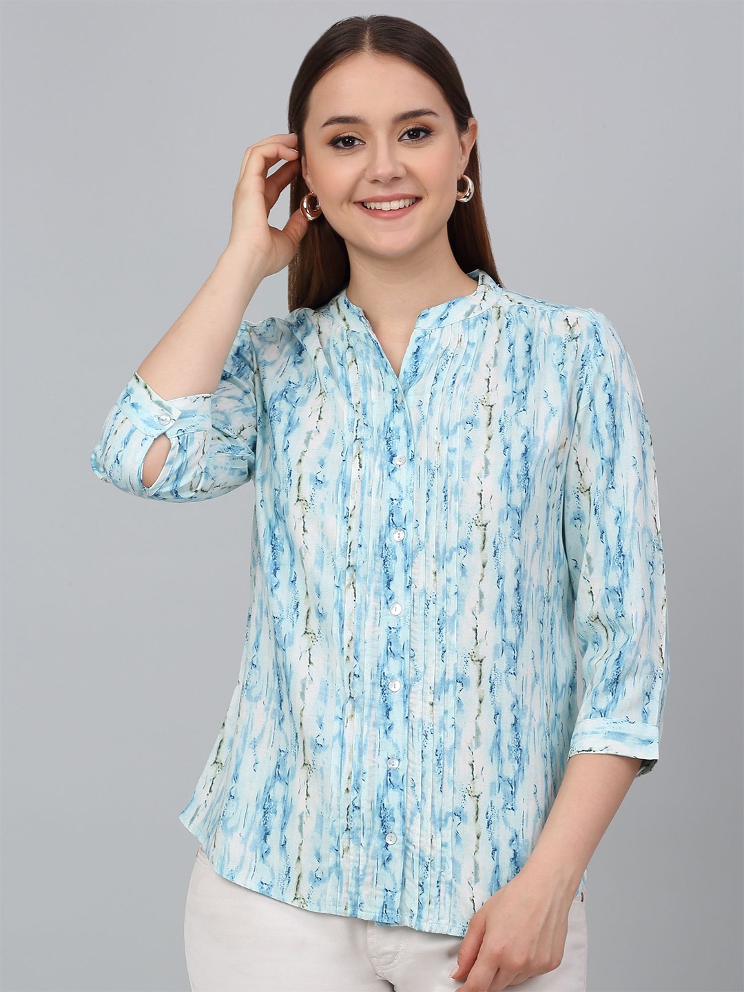 

Cantabil Mandarin Collar Printed Tunic, Blue