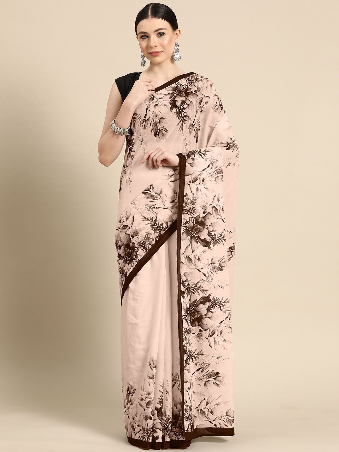 

BUTA BUTI floral printed pure cotton saree, Rust