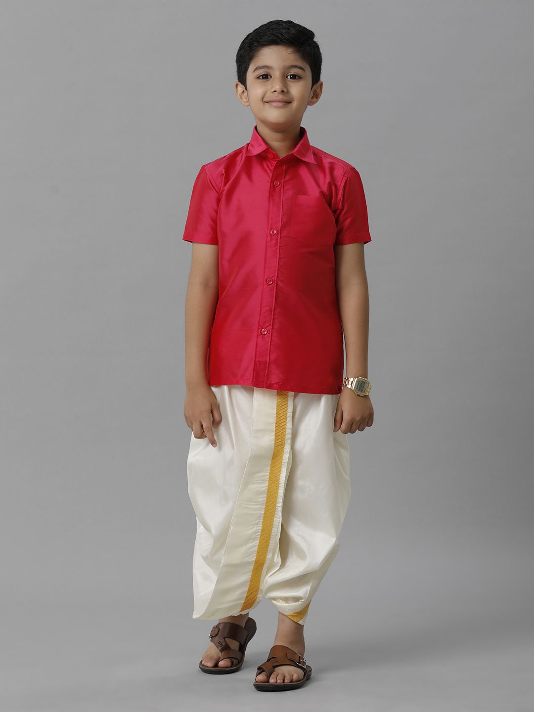 

Ramraj Kids Shirt Collar Shirt With Panchakacham, Red