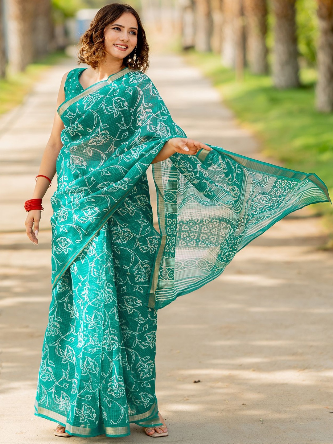 

KALINI Floral Saree, Teal