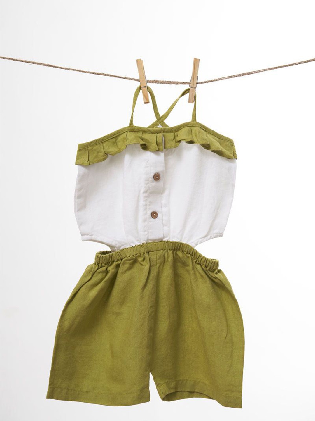 

CHI LINEN CLOTHING Colourblocked Jumpsuit, Green