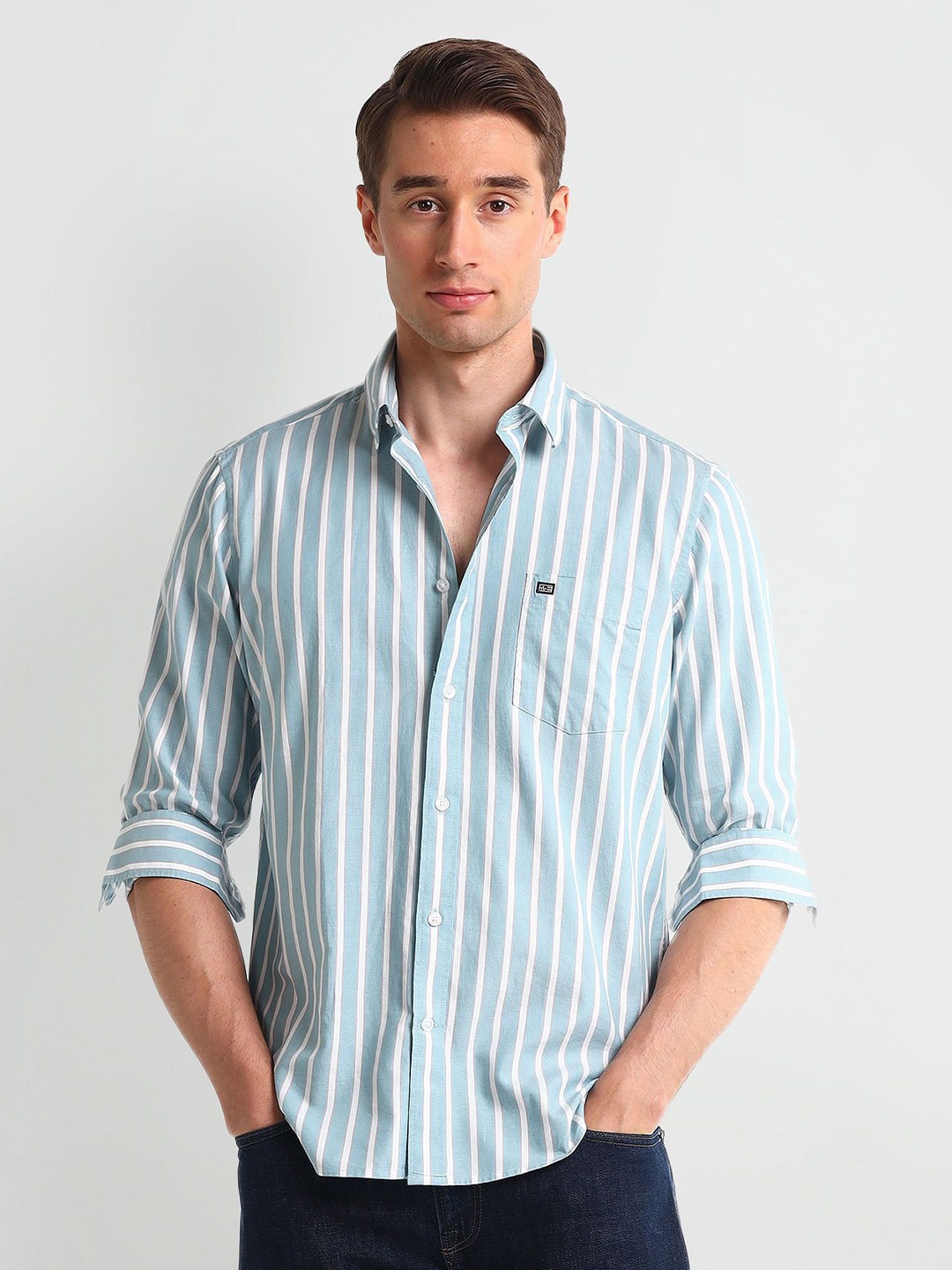 

Arrow Sport Men Opaque Striped Casual Shirt, Green