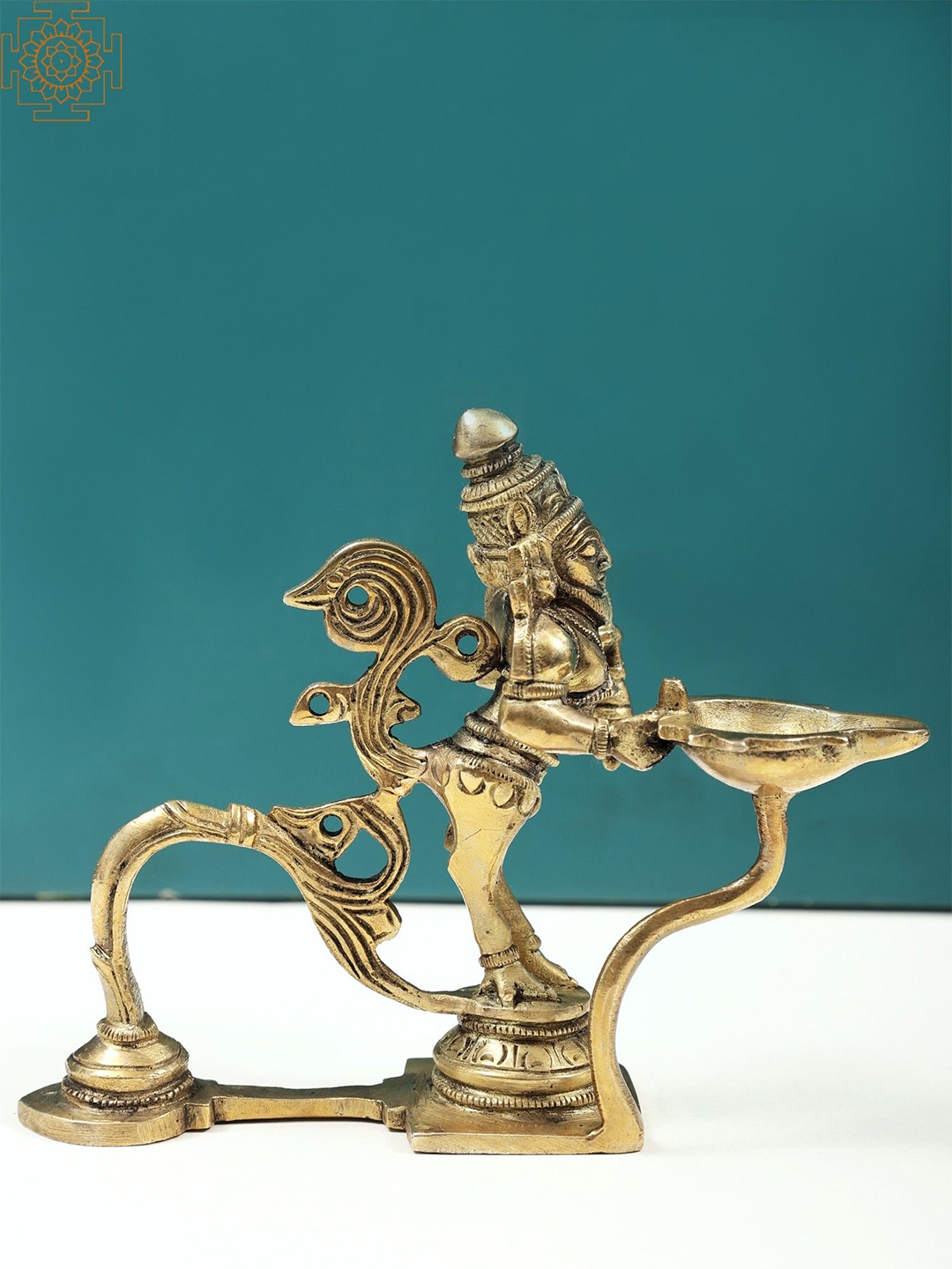 

Exotic India 4" Brass Garuda Lamp, Yellow
